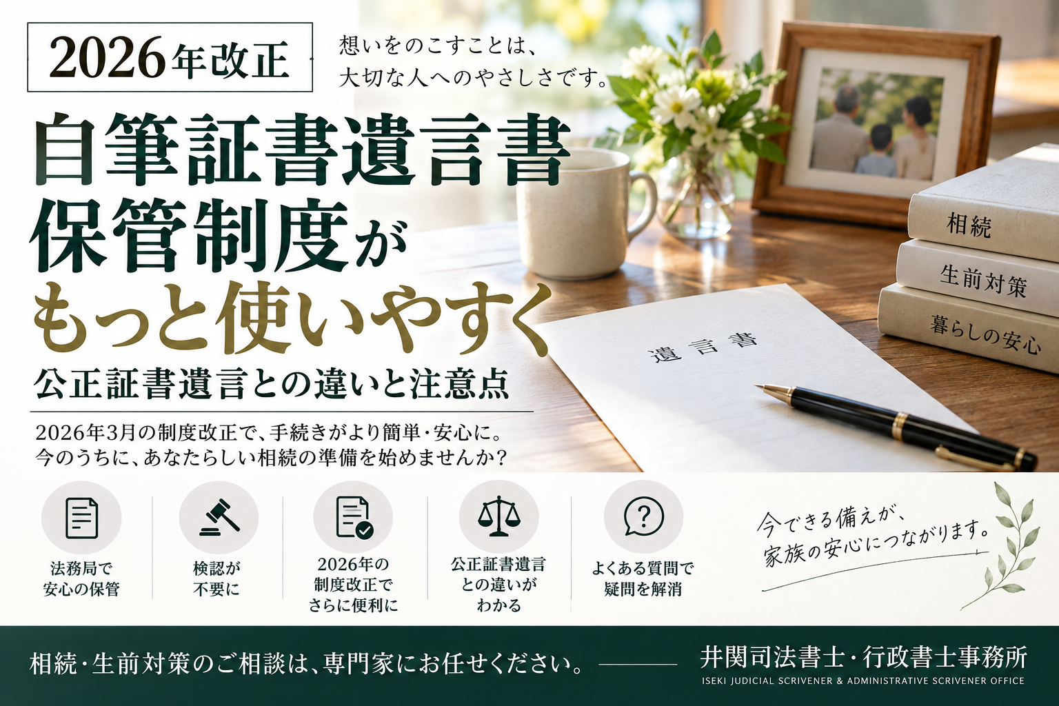 【2026年改正】自筆証書遺言書保管制度がもっと使いやすく|公正証書遺言との違いと注意点